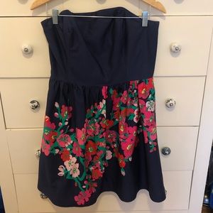 Lilly Pulitzer Lottie Strapless Navy Floral Dress